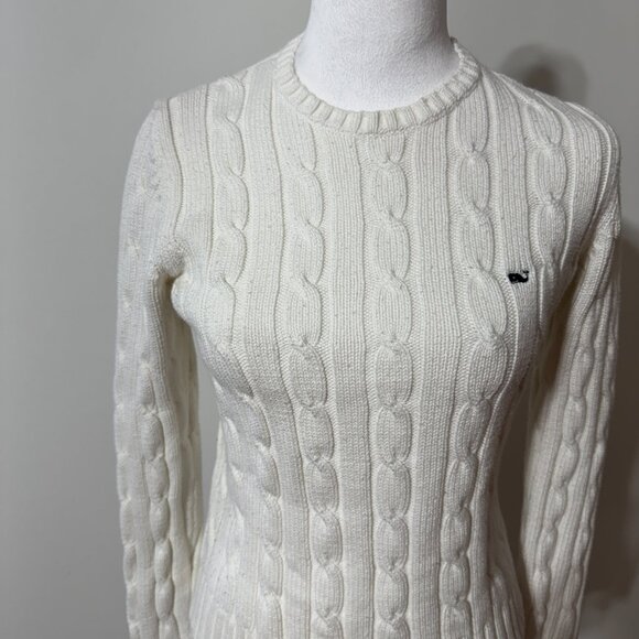 VINEYARD VINES CREW NECK CABLE KNIT SWEATER White size MED - Picture 1 of 12